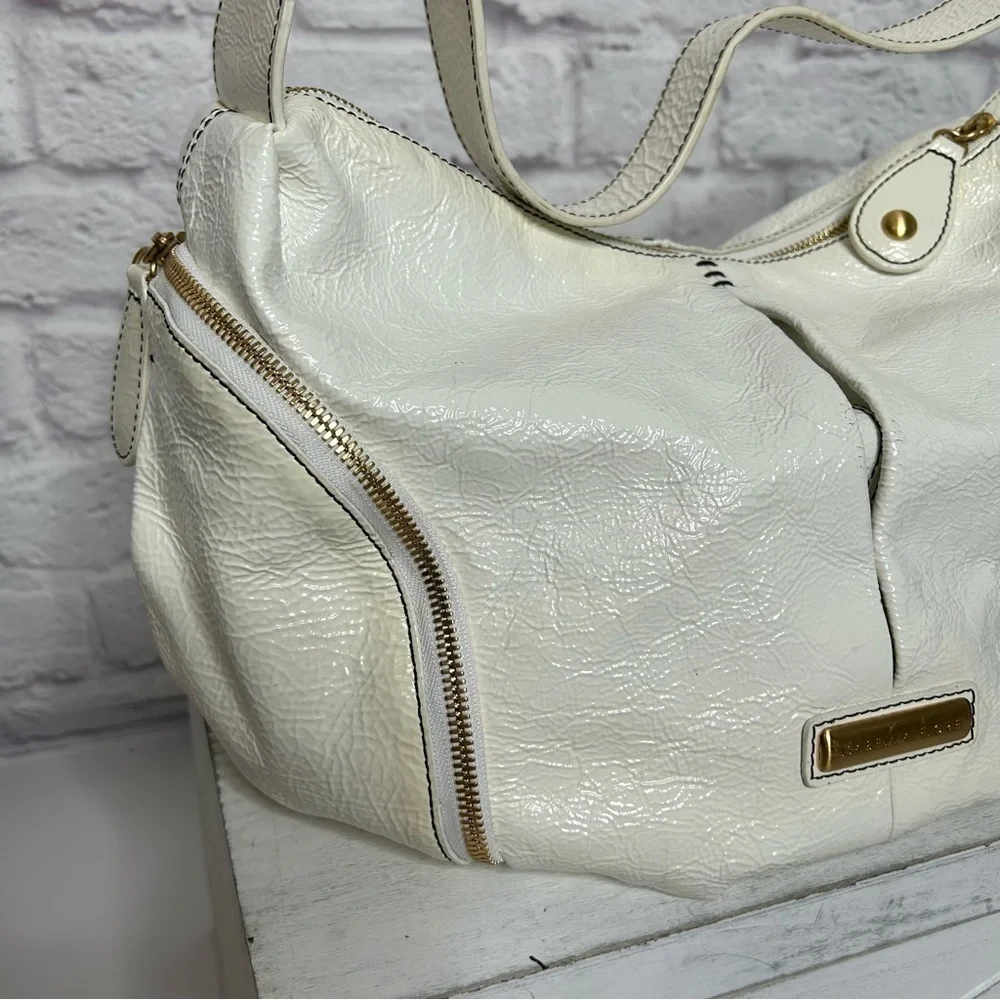 Isabella Fiore White Patent Leather Hobo Bag